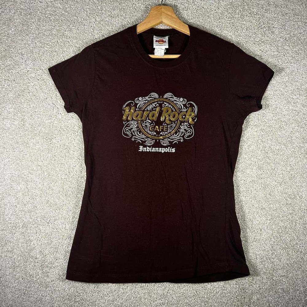 Women's Y2K Hard Rock Cafe brown grunge babydoll fit t-shirt Size M/L